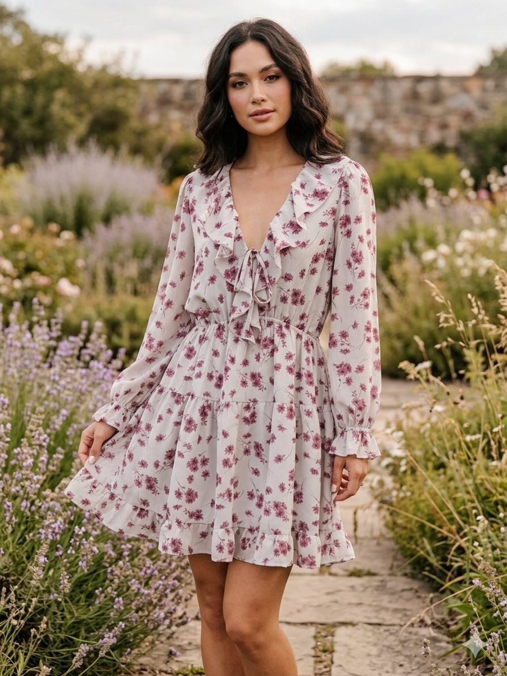 Baltic Born Doris Mini Dress Blush Pink Burgundy Floral Boho Coquette Wedding L